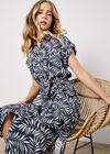 Leaf Print Shirt Midi Dress, Navy, large