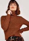Ribbed Roll Neck Jumper, Rust, large