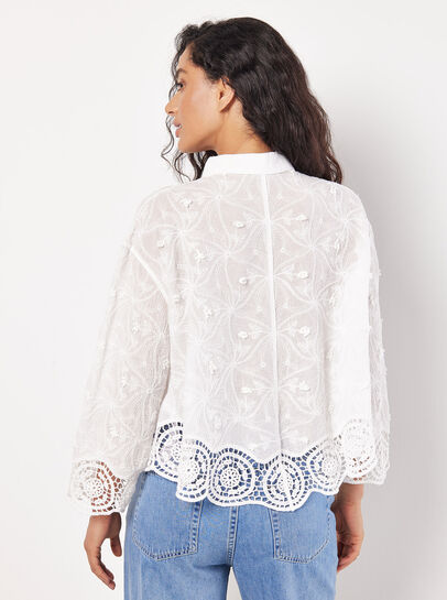 Textured Cotton Floral Crochet Blouse
