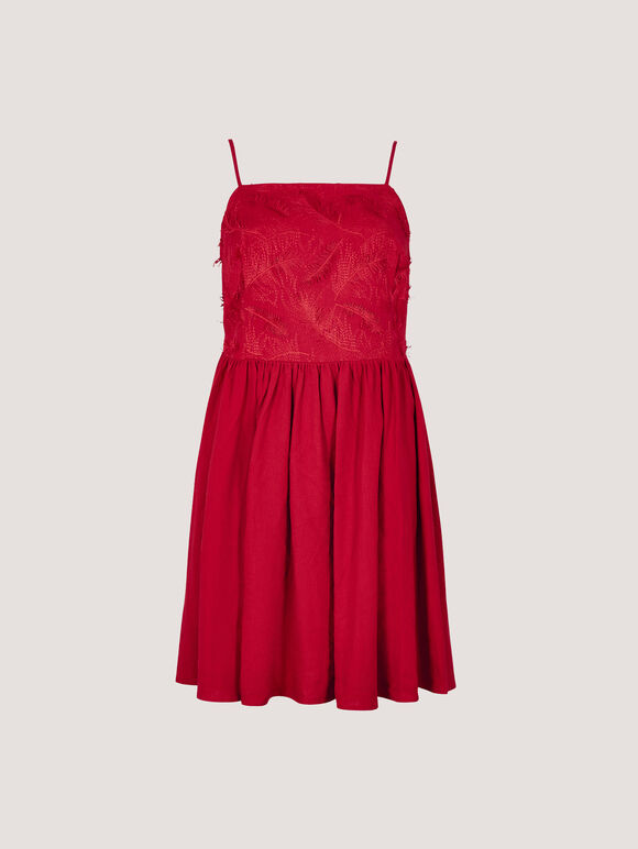 Eyelash Embroidered Cami Mini Dress, Red, large