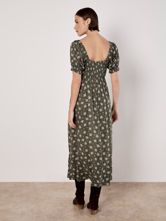 Silhouette Floral Milkmaid Maxi Dress, Khaki, large