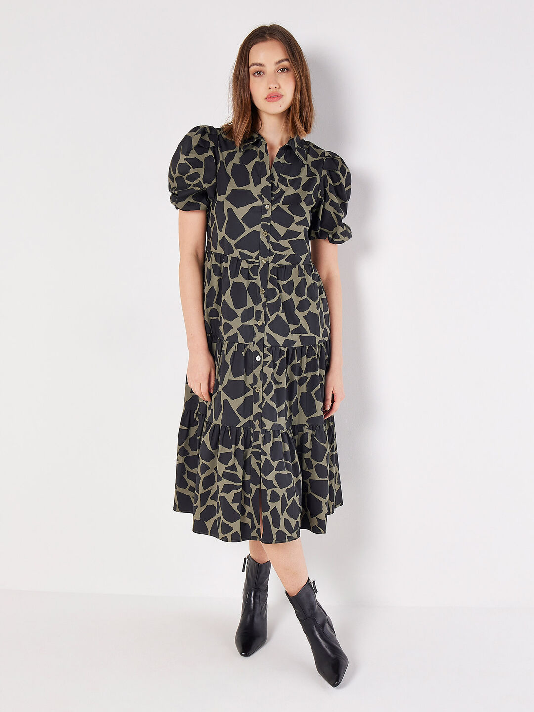 Pebble Print Tiered Midi Dress