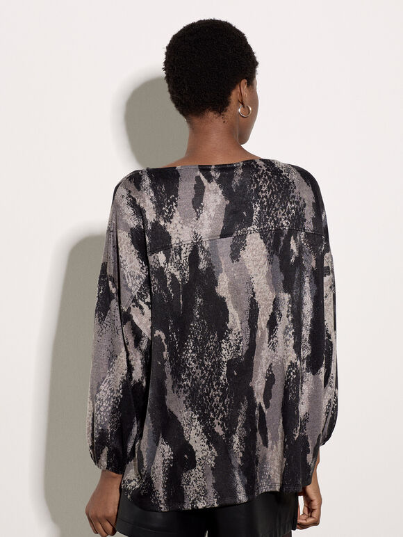Abstract Paint Oversized Top, Grey, large