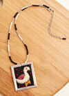 Silver Tone Embroidered Bird Beaded Necklace, Assorted, large