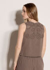 Embroidered Cotton Shell Top, Stone, large