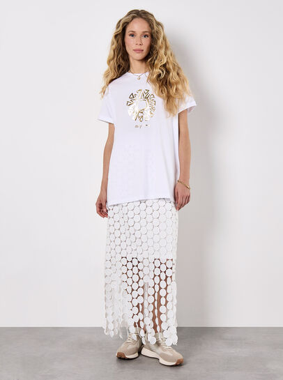 Guipure Circle Lace Fringe Maxi Skirt