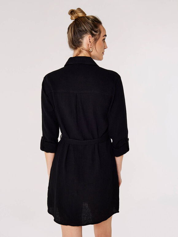 Mini-robe chemise en coton, Noir, grand