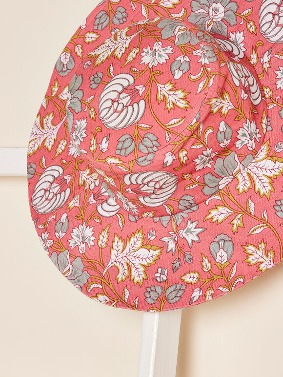 Floral Print Floppy Sun Hat, Red, large