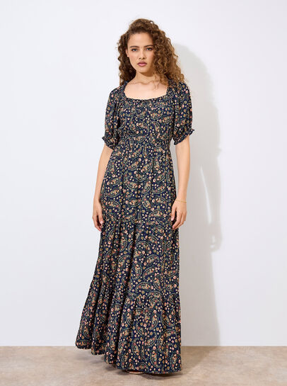 Floral Paisley Milkmaid Maxi Dress