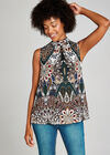 Green  Peacock Feather High Neck Top, Green, large