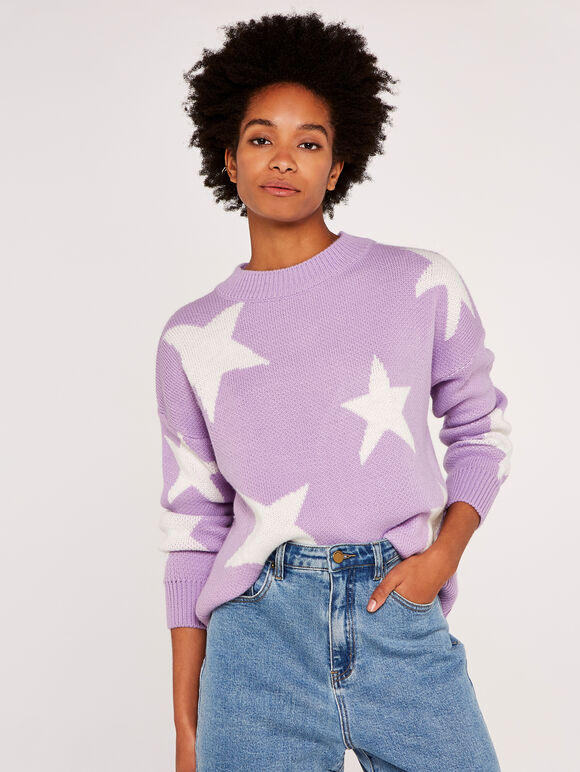 Pull étoiles, lilas, grand