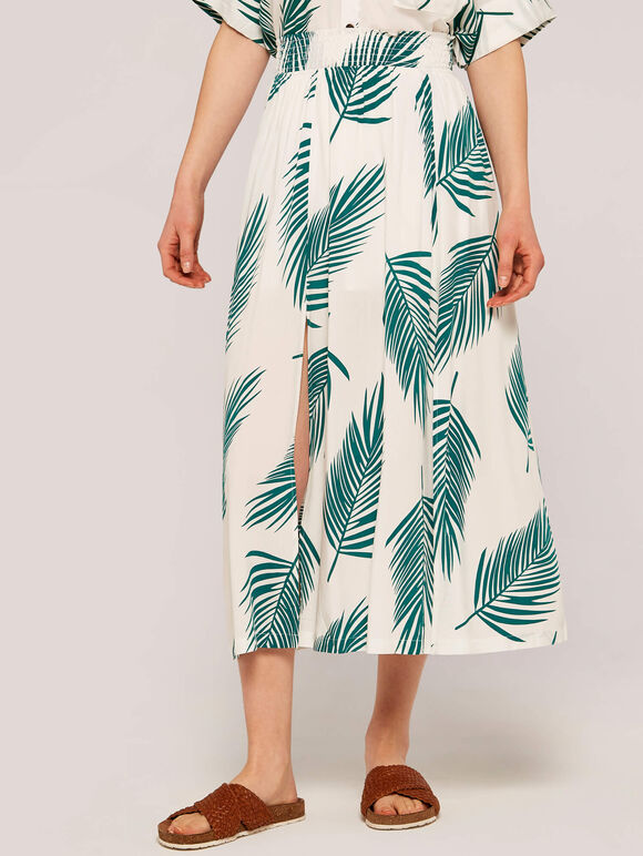 Palm Print Midi Skirt, White, large