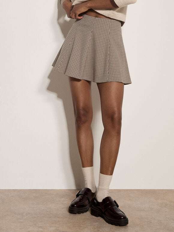 Heritage Check Skater Mini Skirt, Brown, large