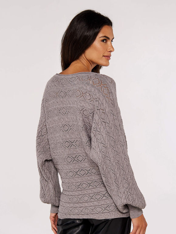 Pointelle Batwing Jumper, Grey, large