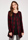 Gingham 5 Button Jersey Layer Top, Burgundy, large