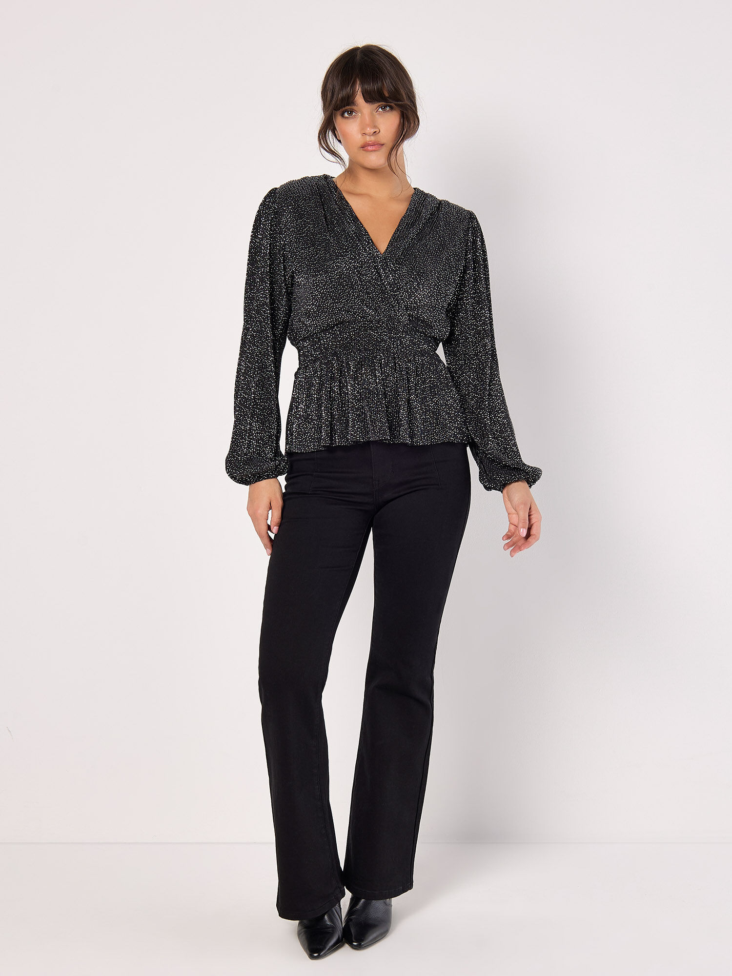 Metallic peplum top discount