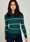 Three Stripe Crew Neck Jumper, Green, large