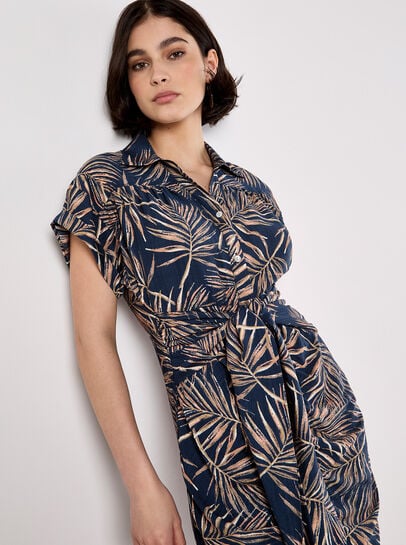 Palm Leaf Shirt Midi Dress