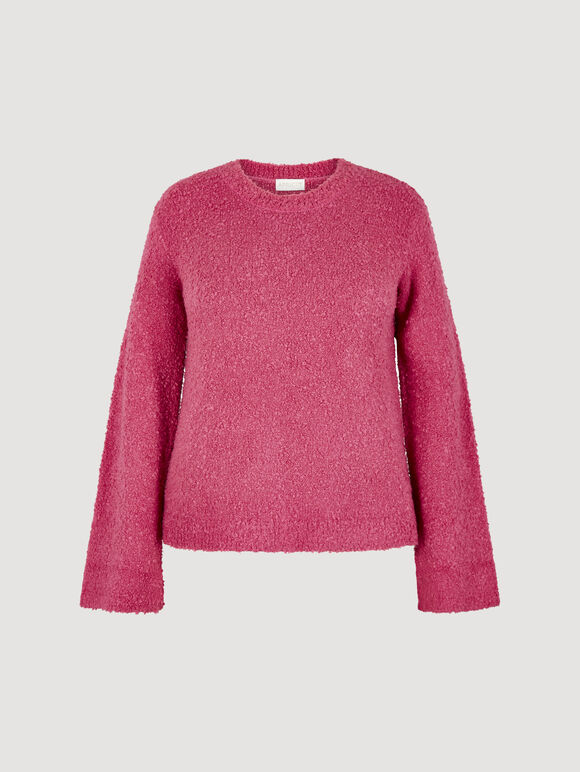 Curve Bell Sleeve Boucle Jumper, Fuchsia, large