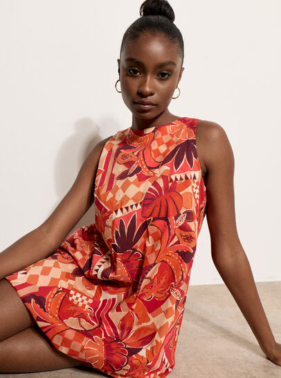 Abstract Print Bubble Hem Mini Dress