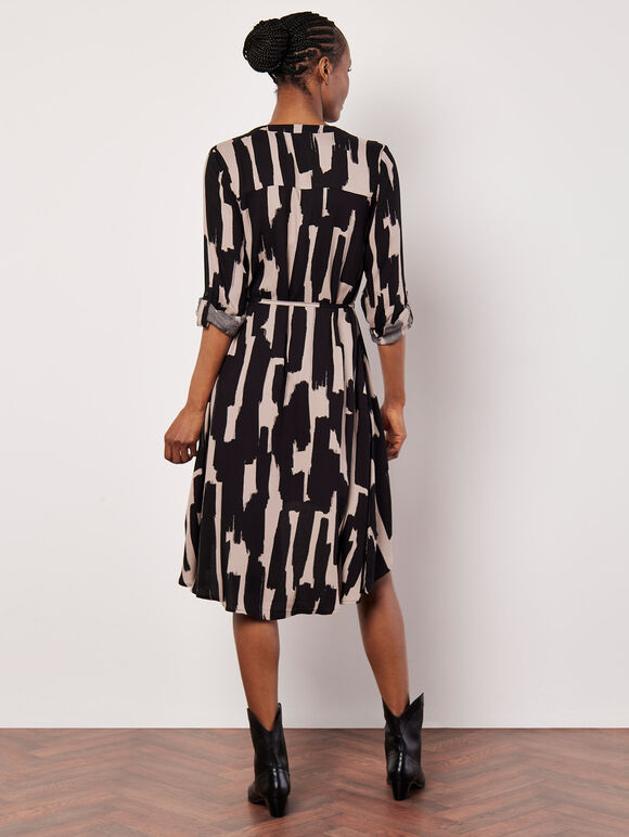 Paint Stroke Shirt Mini Dress, Black, large