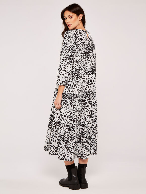 Tie Dye Spot Tiered Midi Dress, Cream, large