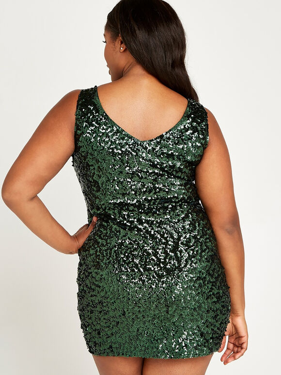 Curve Sequin Bodycon Dress, Green, large