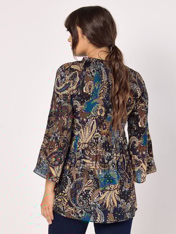 Paisley Plisse Top, Teal, large