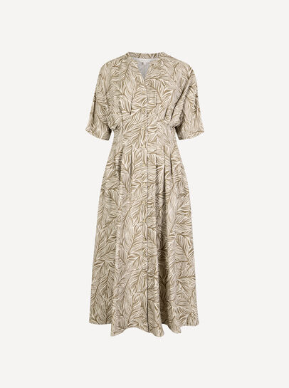 Leaf Print Shirt Midi Dress