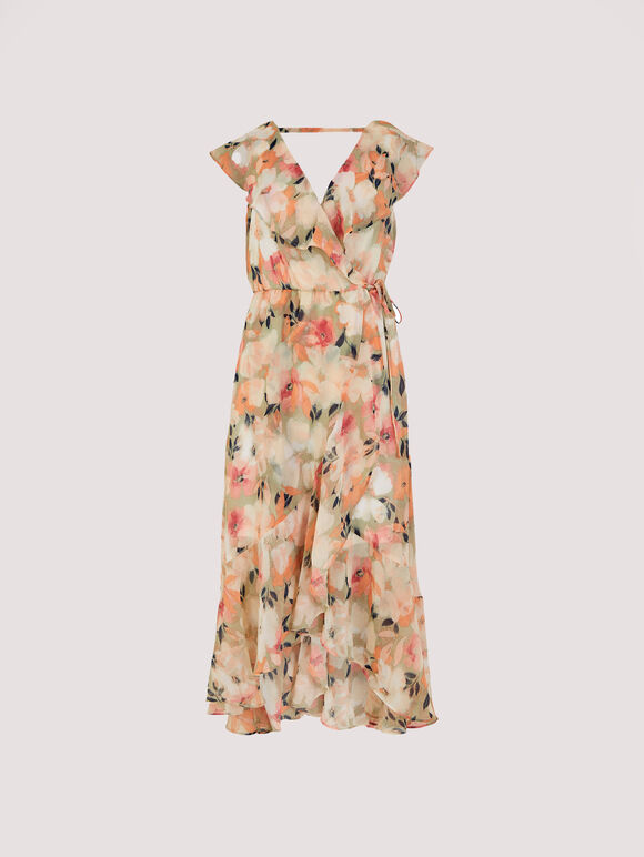 Floral Ruffle Wrap Dress, Mint, large