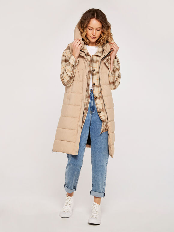 Longline Hooded Gilet, Stone, large
