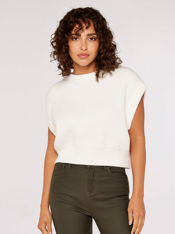 Ribbed Knit Vest, White, large