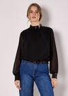 Sequin Trim Chiffon Top, Black, large