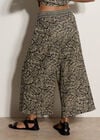 Leaf Print Cotton Culotte Trousers, Black, large