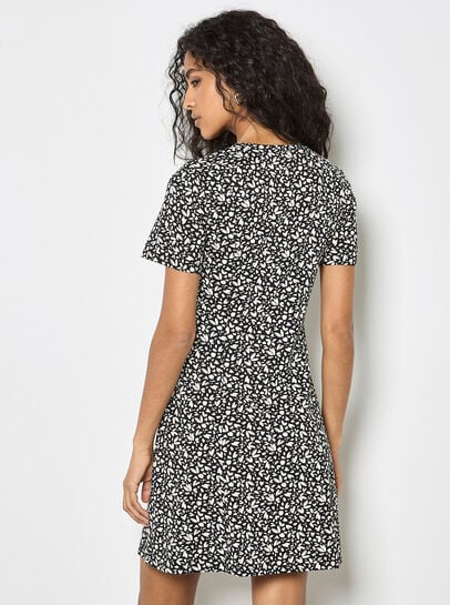 Petal Print Fit And Flare Jersey Mini Dress