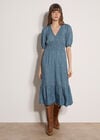Floral Embroidered Denim Midi Dress, Blue, large