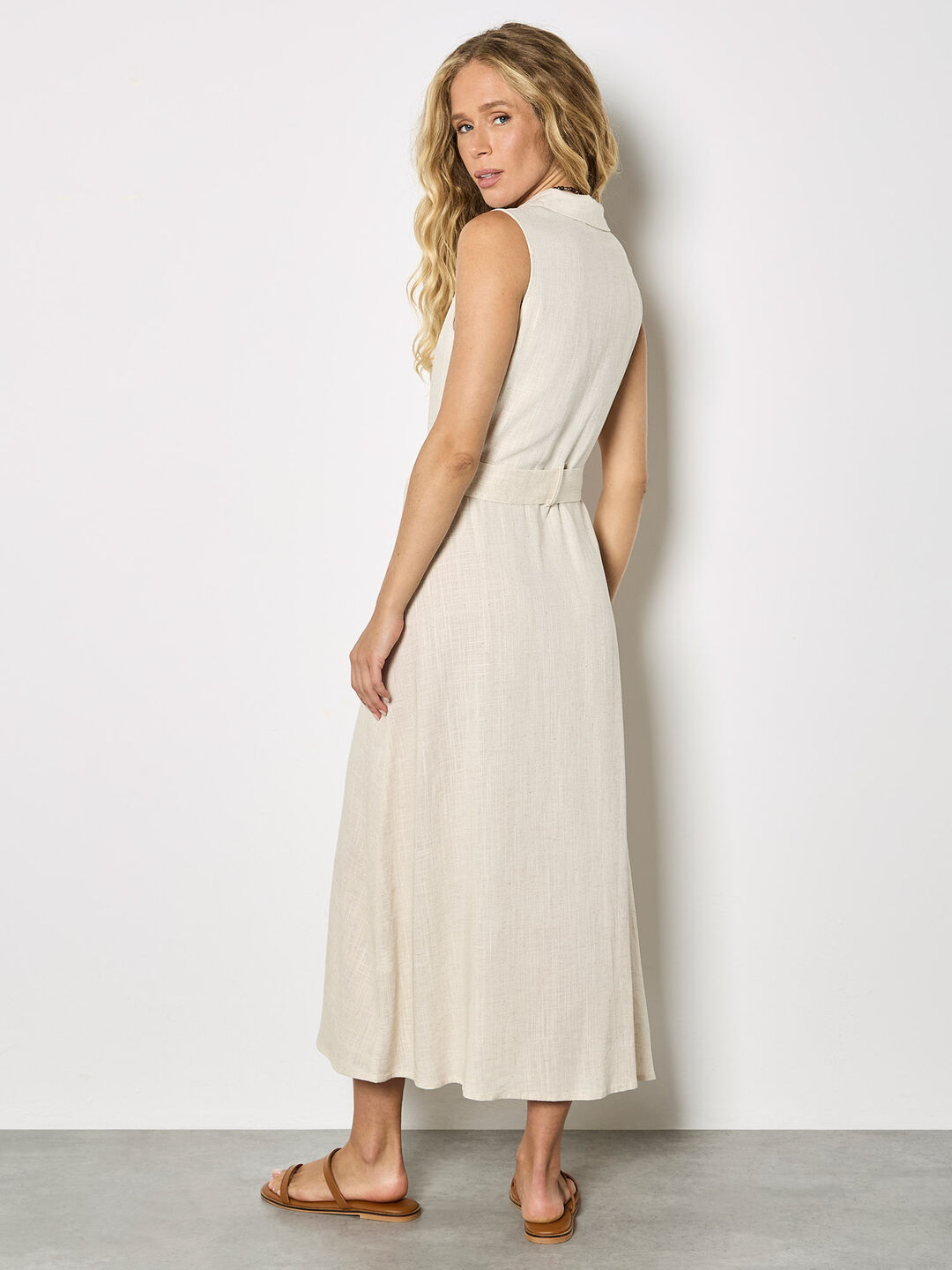 Linen Blend Shirt Midi Dress | Apricot Clothing