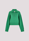 Cropped Zip Neck Sweatshirt, Green, large