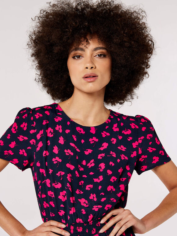 Floral Split Midi Dress, Navy, large