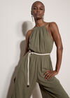 Cotton Blend Wide-Leg Jumpsuit, Khaki, large