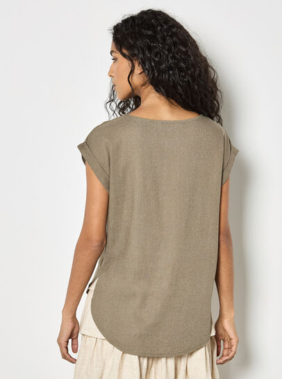 Crochet Pocket Linen Blend T-Shirt