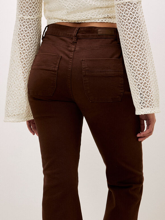 Lara Cotton Flare Jeans, Brown, large