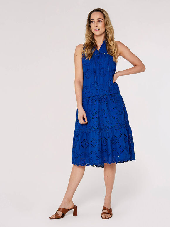 Tassel Broderie Midaxi Dress, Blue, large