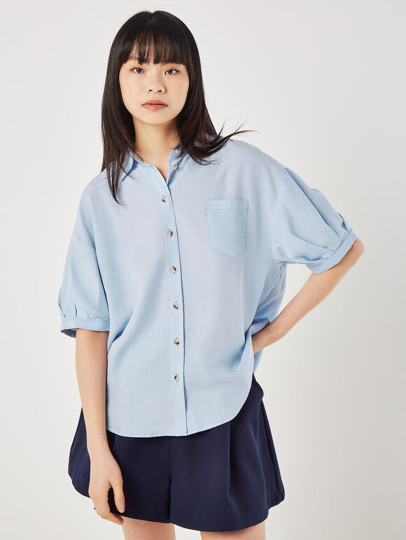 Oversized Slub Shirt, Blue, large