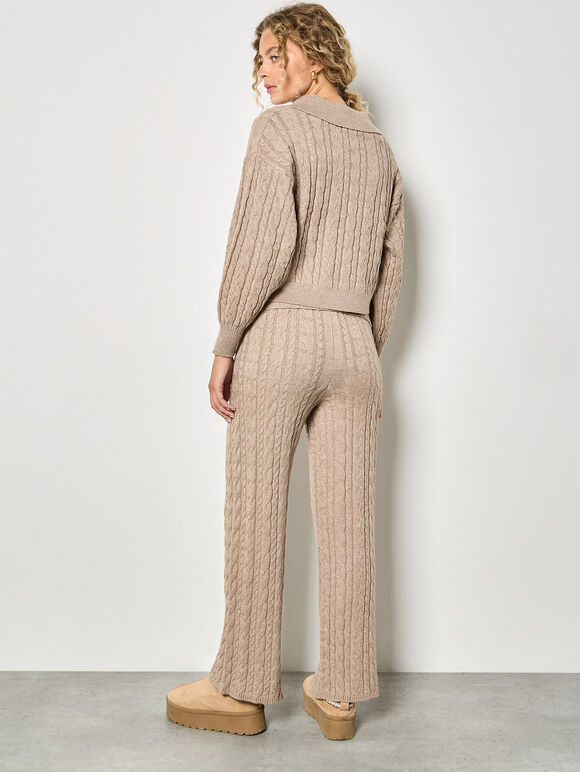 Twisted Cable Knit Wide Leg Trousers, Stone, large