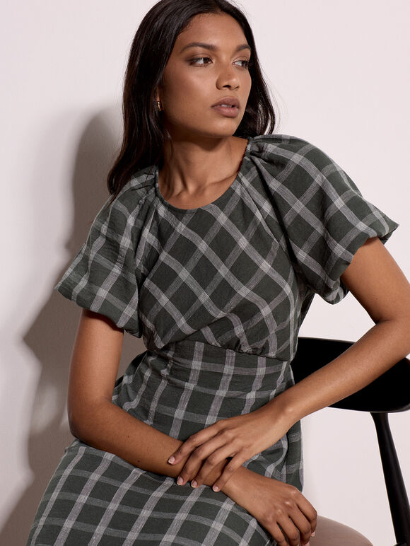 Check Print Midaxi Dress, Pine Green, large