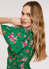 Smocked Bodice Midi Dress, Green, large