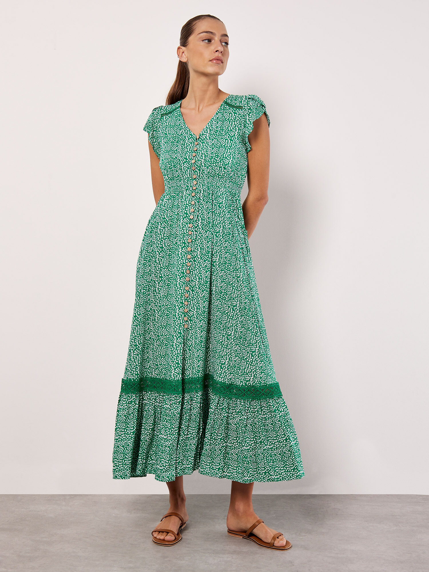 Robe Longue A Imprime Pois Vetements Apricot