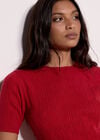Pointelle Hearts Knitted T-Shirt, Red, large