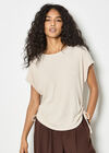 Waffle Knit Ruched T-Shirt, Stone, large